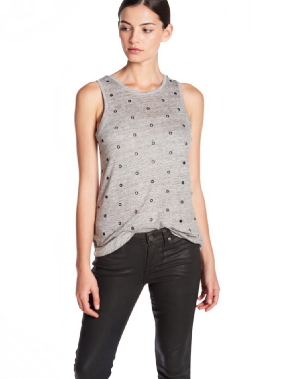 PAIGE Mikaela Gray Linen-Blend Embellished Tank Top | Size S